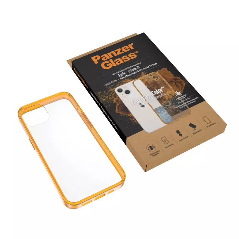 PanzerGlass ® ClearCaseColor™ iPhone 13 - Tangerine. Case type: Cover, Brand compatibility: Apple, Compatibility: Apple - iPhone 13, Product colour: Orange
