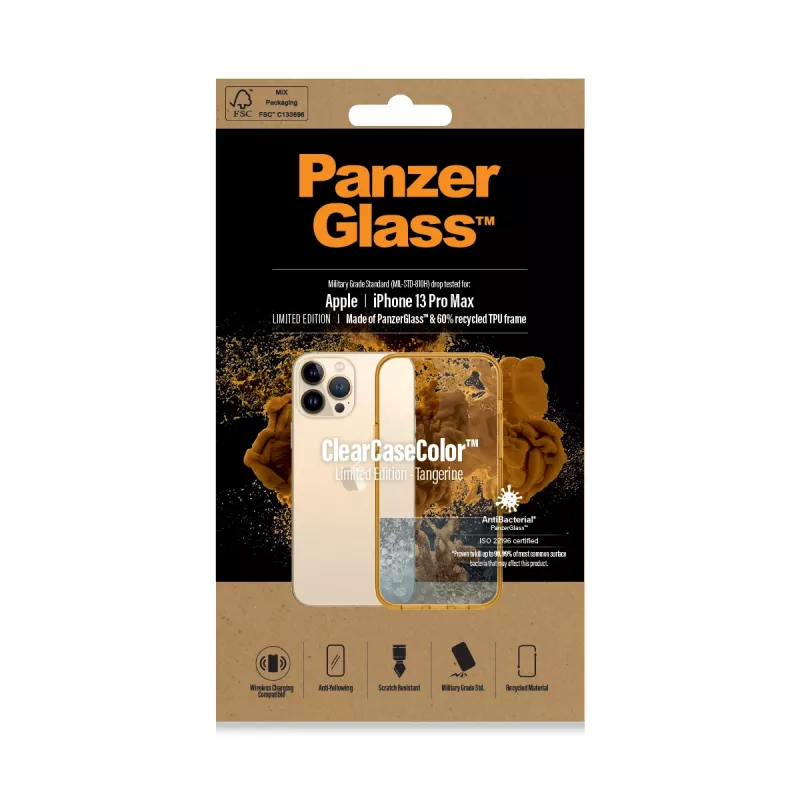 Protective ClearCaseColor cover PanzerGlass for iPhone 13 Pro Max 6.7 inch — PET and tempered glass, orange
