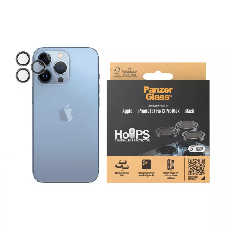 PanzerGlass Hoops Camera Lens Protector for iPhone 13 Pro 13 Pro Max Black Scratch Resistant