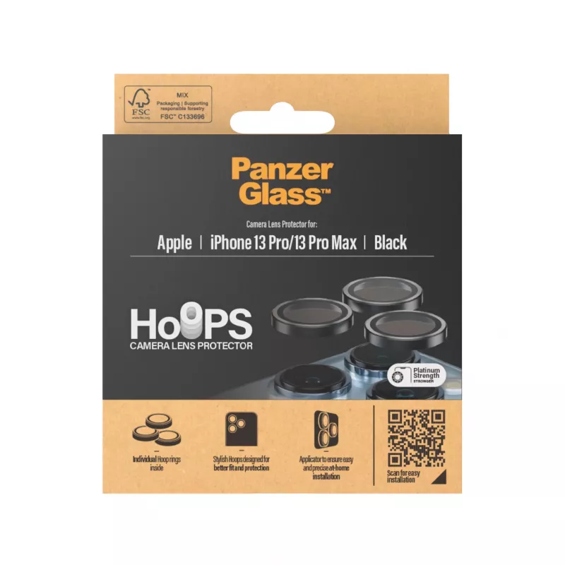 PanzerGlass Hoops Camera Lens Protector for iPhone 13 Pro 13 Pro Max Black Scratch Resistant