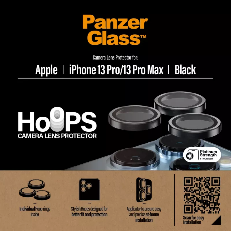 PanzerGlass Hoops Camera Lens Protector for iPhone 13 Pro 13 Pro Max Black Scratch Resistant