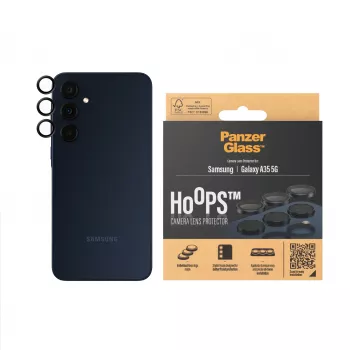 Camera Lens Protector PanzerGlass Hoops for Samsung Galaxy A35 5G, tempered glass, black frame