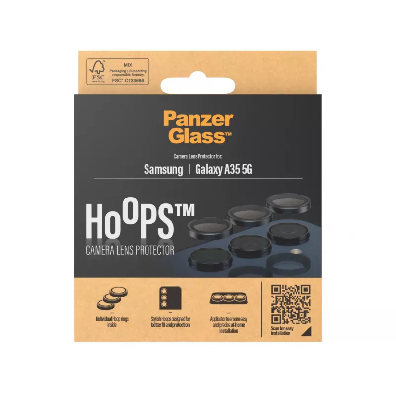 Camera Lens Protector PanzerGlass Hoops for Samsung Galaxy A35 5G, tempered glass, black frame