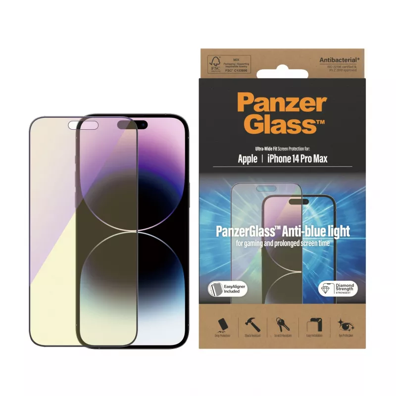 PanzerGlass ® Anti-blue light Screen Protector iPhone 14 Pro Max | Ultra-Wide Fit w. EasyAligner