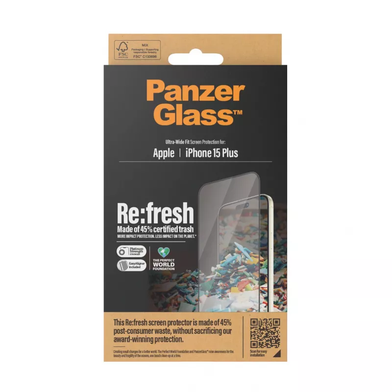 PanzerGlass ® Re:fresh Screen Protector iPhone 15 Plus | Ultra-Wide Fit w. EasyAligner