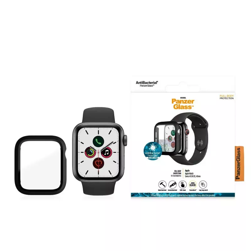 Screen protector PanzerGlass Full Body for Apple Watch Series 4/5/6/SE 40mm — Black, 29.8×35.1×0.43 mm