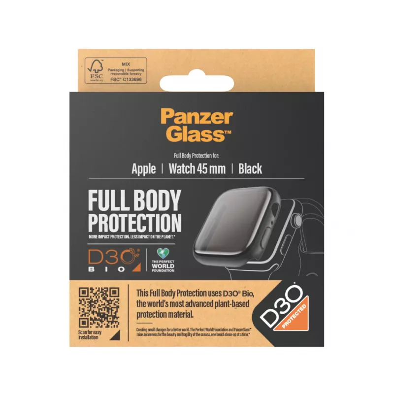 PanzerGlass Screen Protector Full Body Apple Watch Series 9 D3O 45mm Black
