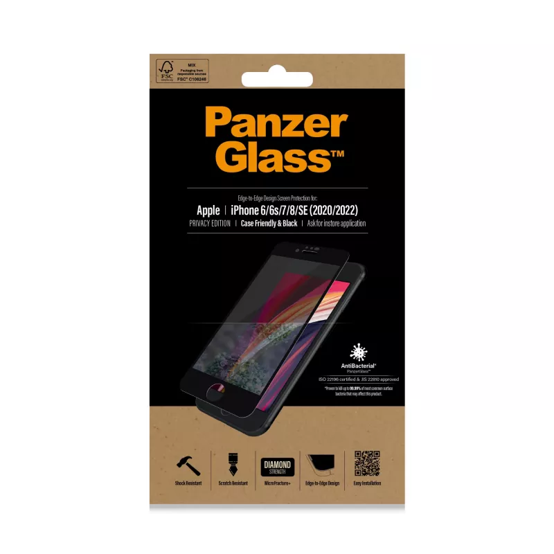 PanzerGlass ® Privacy Screen Protector iPhone SE (2020/2022) | 8 | 7 | 6 | 6s | Edge-to-Edge