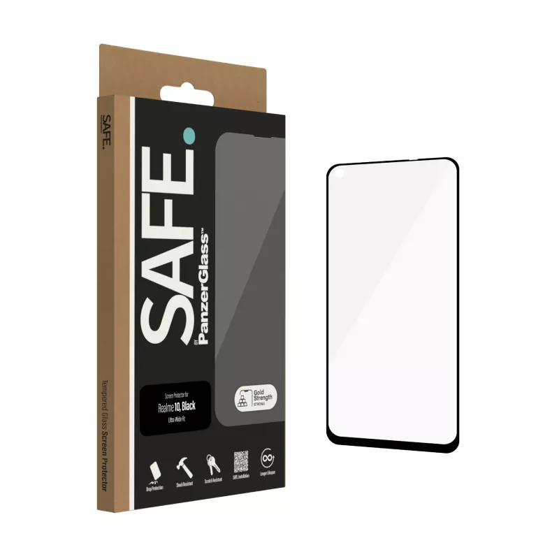 Tempered Screen Protector PanzerGlass SAFE for Realme 10 — Ultra-Wide Fit, Black