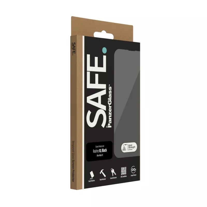 Tempered Screen Protector PanzerGlass SAFE for Realme 10 — Ultra-Wide Fit, Black