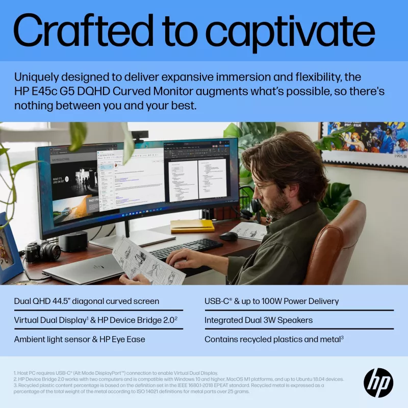 Monitor HP E45c G5 44.5 inch Curved Dual QHD 5120 x 1440