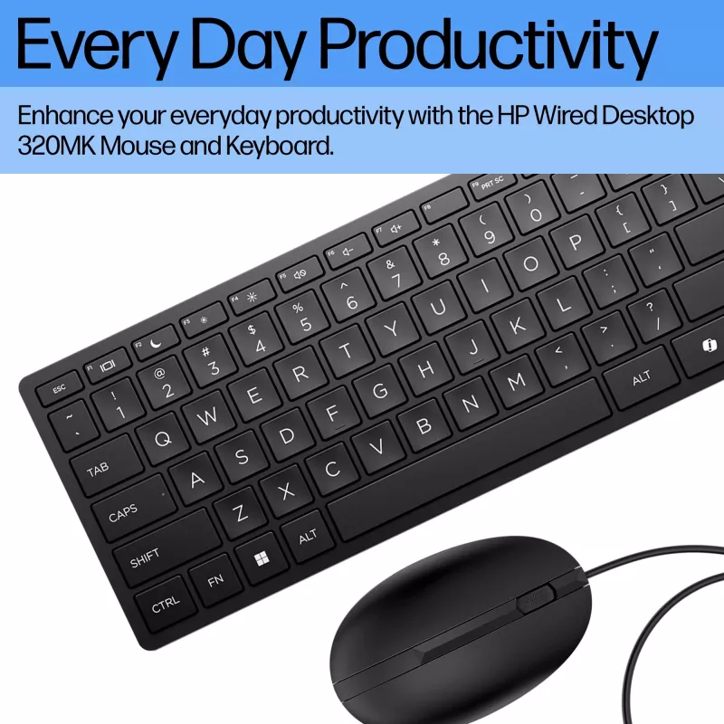 Wired Keyboard and Mouse Combo HP 320MK — USB, Membrane Keyboard, Black