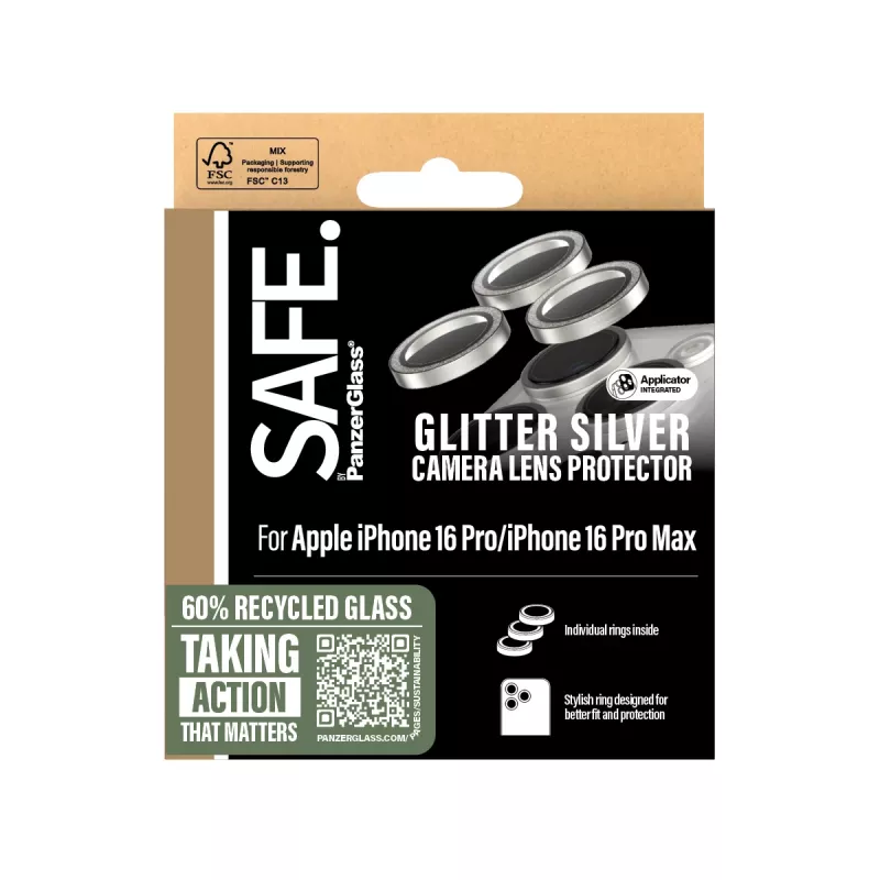 PanzerGlass SAFE. by ® Camera Lens Protector Glitter Silver iPhone 16 Pro | 16 Pro Max
