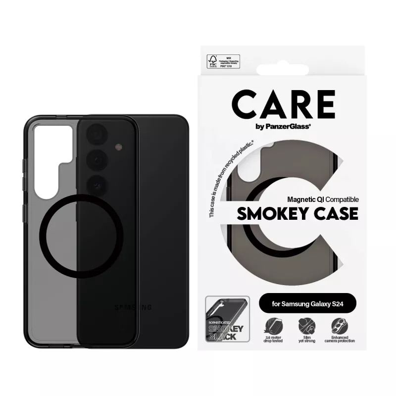 PanzerGlass CARE™ by ® Urban Combat Case Smokey w. Black Qi Compatible Samsung Galaxy S24