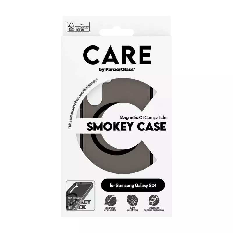 PanzerGlass CARE™ by ® Urban Combat Case Smokey w. Black Qi Compatible Samsung Galaxy S24