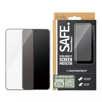 PanzerGlass SAFE. by ® Screen Protector w. Black Frame Xiaomi Redmi Note 14 | Ultra-Wide Fit