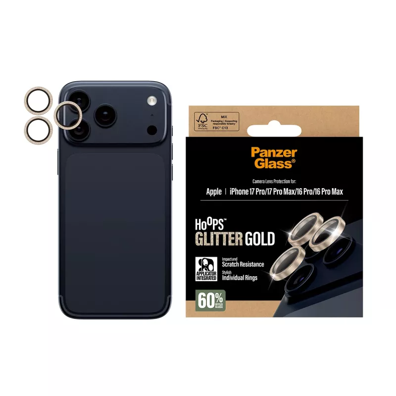 PanzerGlass ® Hoops® Camera Lens Protector Glitter Gold iPhone 17 Pro | iPhone 17 Pro Max | iPhone 16 Pro | 16 Pro Max