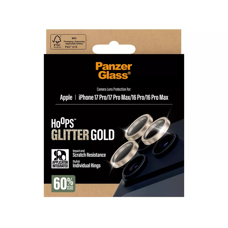 PanzerGlass ® Hoops® Camera Lens Protector Glitter Gold iPhone 17 Pro | iPhone 17 Pro Max | iPhone 16 Pro | 16 Pro Max