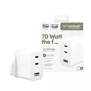 PanzerGlass empower™ by ® Turbo 70W Multiple Charger incl. 2 x USB-C + USB-A | UK Plug | Silver White