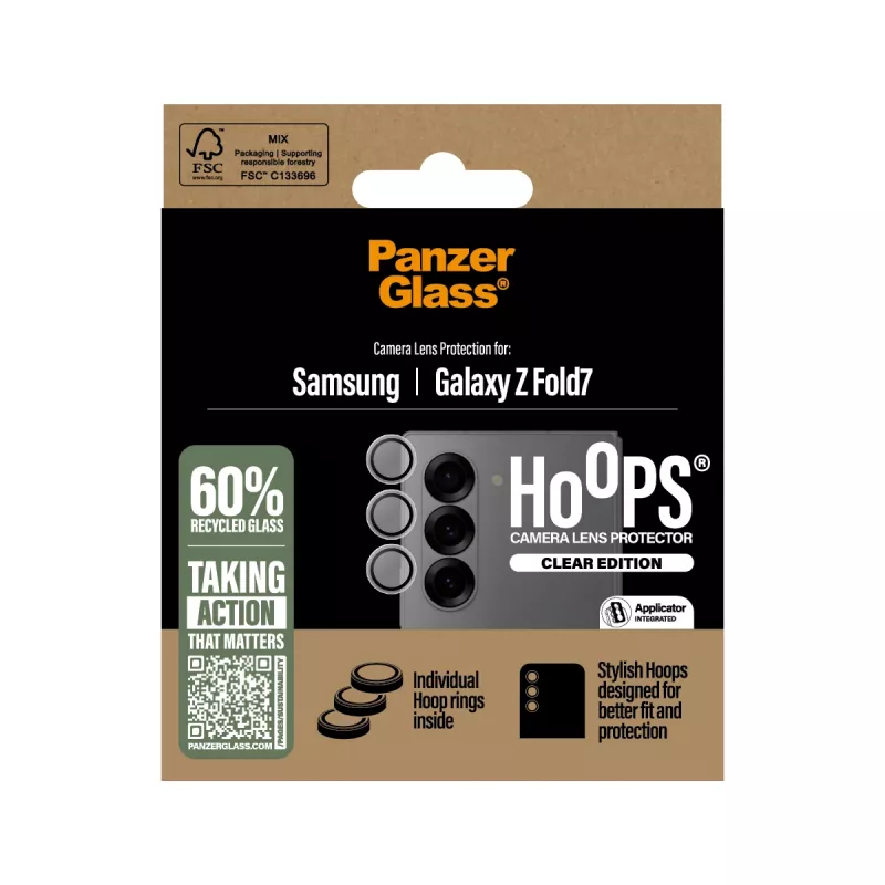 Camera Lens Protector PanzerGlass Hoops Transparent for Samsung Galaxy Z Fold7 (Tempered Glass, Silicone)