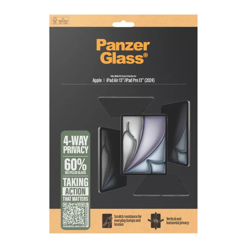 PanzerGlass ® 4-Way Privacy Screen Protector iPad Air 13 inch (2024-2025) | iPad 13 inch Pro (2024-2025) | Ultra-Wide Fit