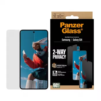 PanzerGlass 2-Way Privacy Screen Protector for Samsung Galaxy S26 — Ultra-Wide Fit, PET + Silicone, Scratch & Shock Resistant