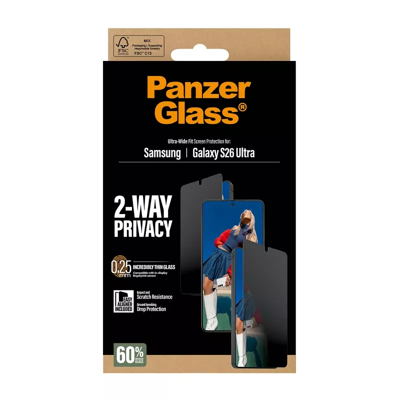 Screen protector PanzerGlass 2-Way Privacy for Samsung Galaxy S26 Ultra — PET privacy filter, EasyAligner, 1 pc
