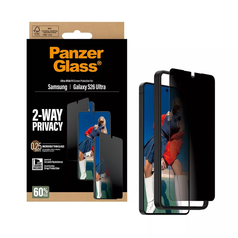 Screen protector PanzerGlass 2-Way Privacy for Samsung Galaxy S26 Ultra — PET privacy filter, EasyAligner, 1 pc