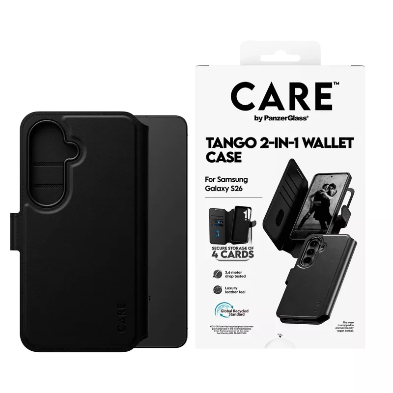 PanzerGlass CARE 2-in-1 Wallet Case with Qi for Samsung Galaxy S26, transparent cover