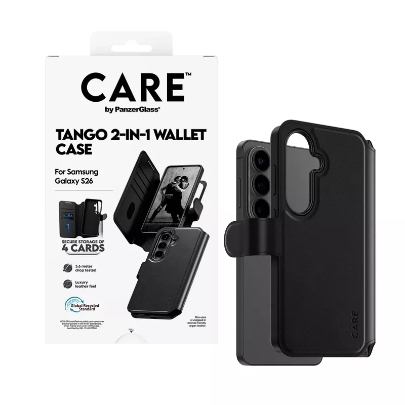 PanzerGlass CARE 2-in-1 Wallet Case with Qi for Samsung Galaxy S26, transparent cover