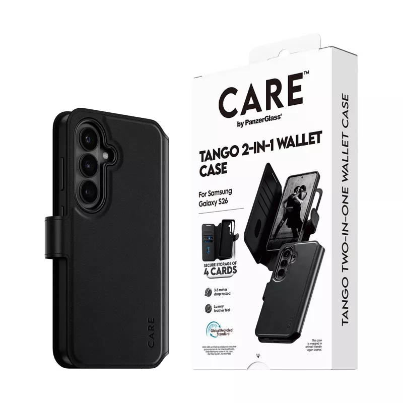 PanzerGlass CARE 2-in-1 Wallet Case with Qi for Samsung Galaxy S26, transparent cover