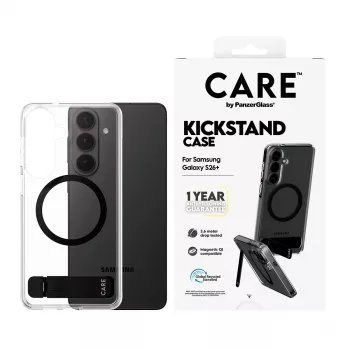 PanzerGlass CARE™ by ® Case Transparent w. Black Kickstand & Qi Samsung Galaxy S26+