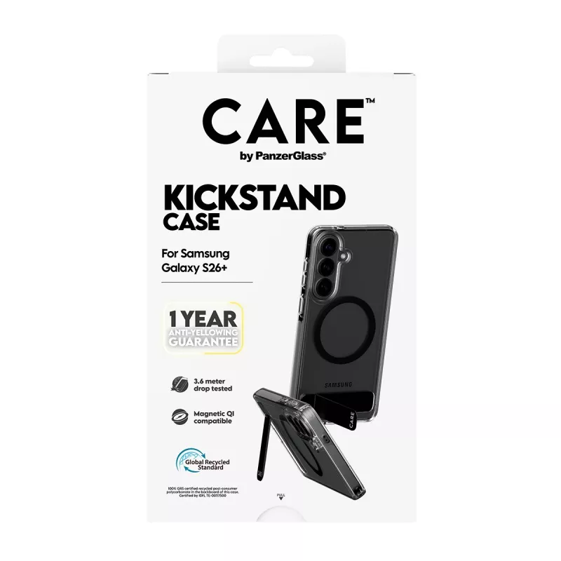 PanzerGlass CARE™ by ® Case Transparent w. Black Kickstand & Qi Samsung Galaxy S26+