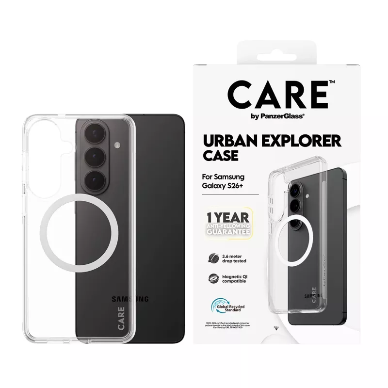 Protective cover PanzerGlass CARE Urban Explorer Case for Samsung Galaxy S26+ — transparent, white Qi compatible