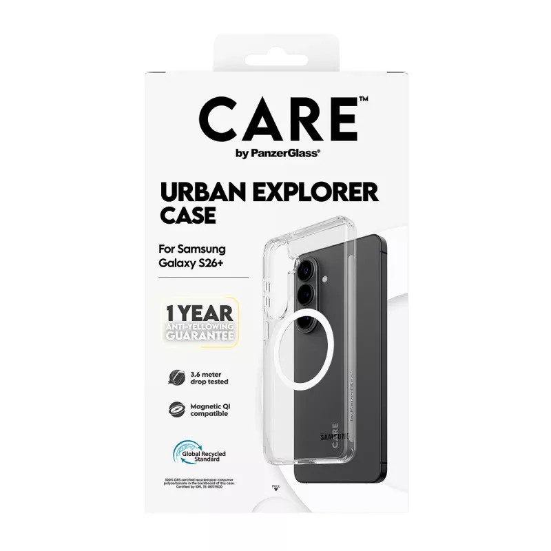 Protective cover PanzerGlass CARE Urban Explorer Case for Samsung Galaxy S26+ — transparent, white Qi compatible