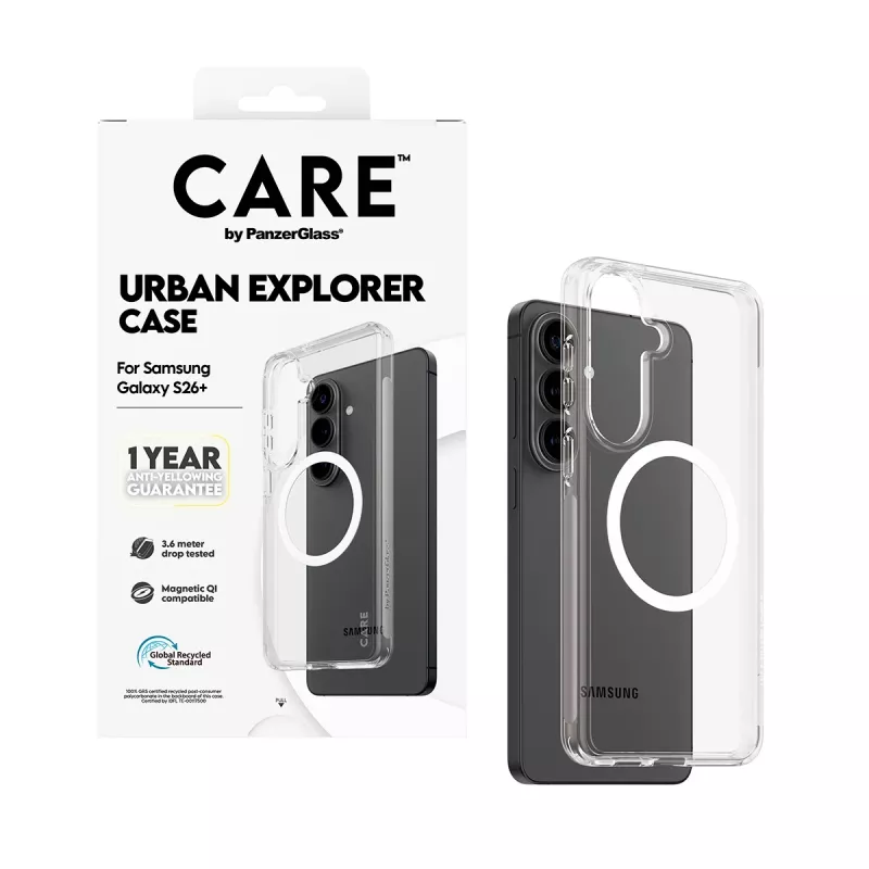 Protective cover PanzerGlass CARE Urban Explorer Case for Samsung Galaxy S26+ — transparent, white Qi compatible