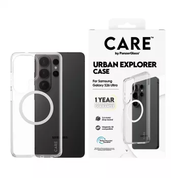 Phone case PanzerGlass CARE™ by Urban Explorer — Transparent cover with White Qi for Samsung Galaxy S26 Ultra