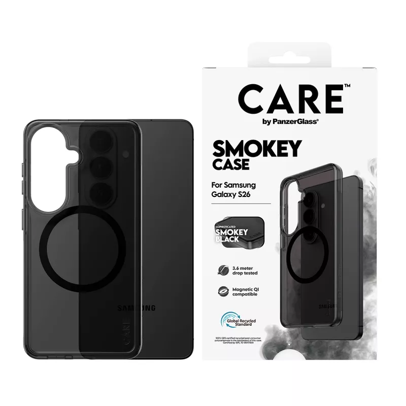 Protective phone cover PanzerGlass CARE™ Smokey Case with Black Qi for Samsung Galaxy S26