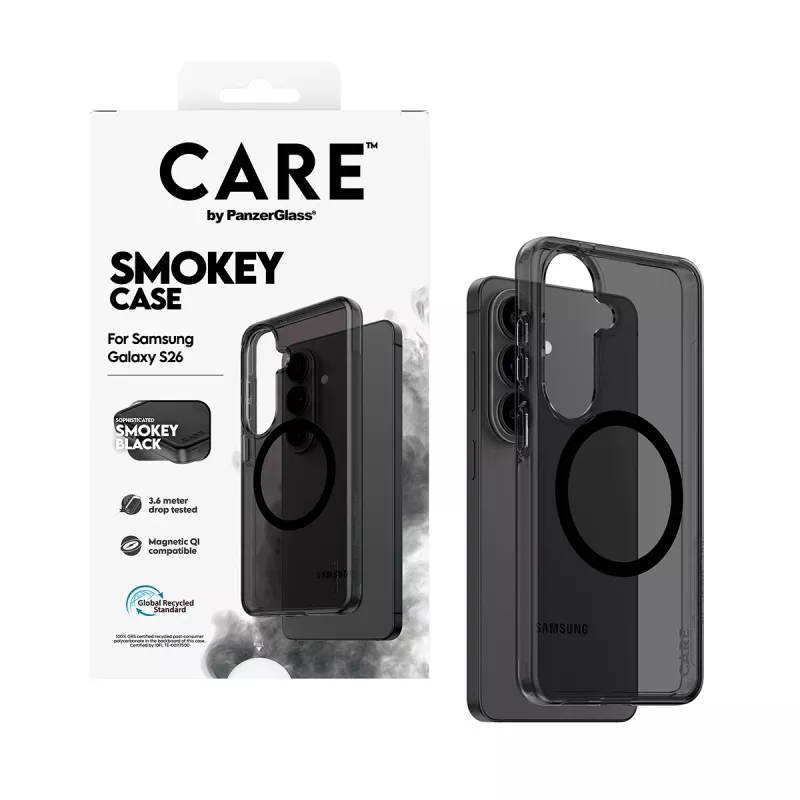 Protective phone cover PanzerGlass CARE™ Smokey Case with Black Qi for Samsung Galaxy S26