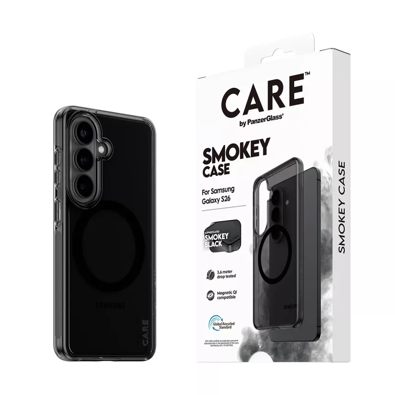 Protective phone cover PanzerGlass CARE™ Smokey Case with Black Qi for Samsung Galaxy S26