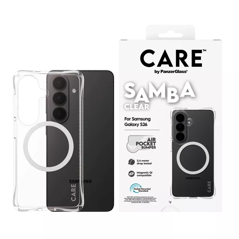 Protective Phone Case PanzerGlass CARE Samba Transparent with White Qi for Samsung Galaxy S26