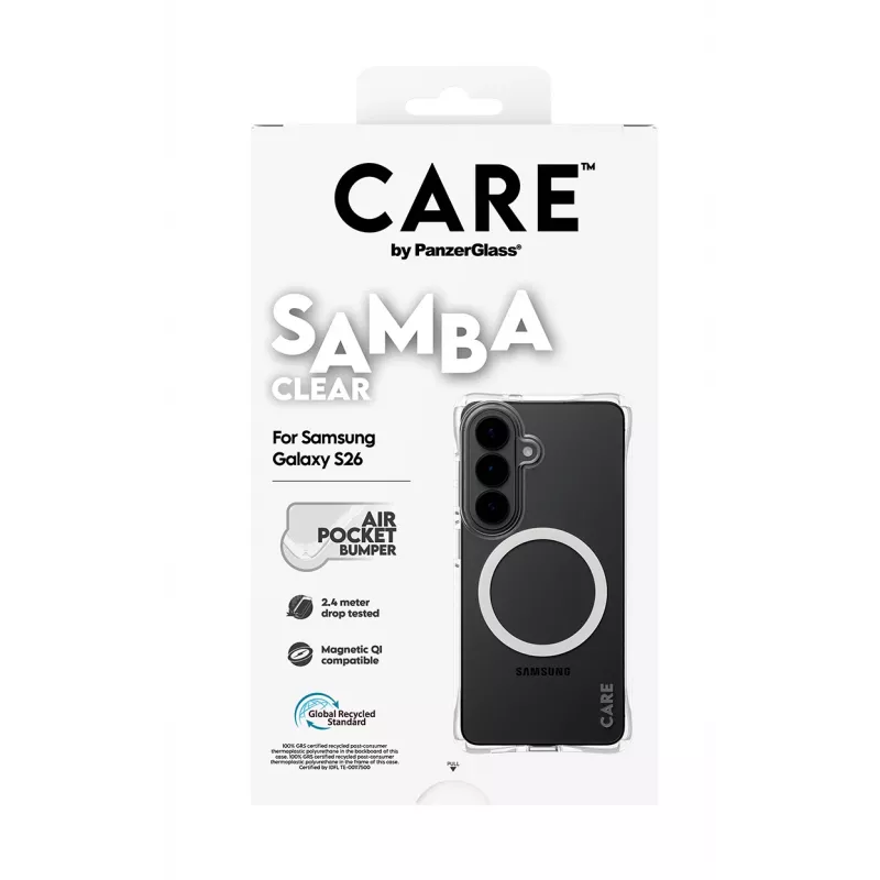 Protective Phone Case PanzerGlass CARE Samba Transparent with White Qi for Samsung Galaxy S26