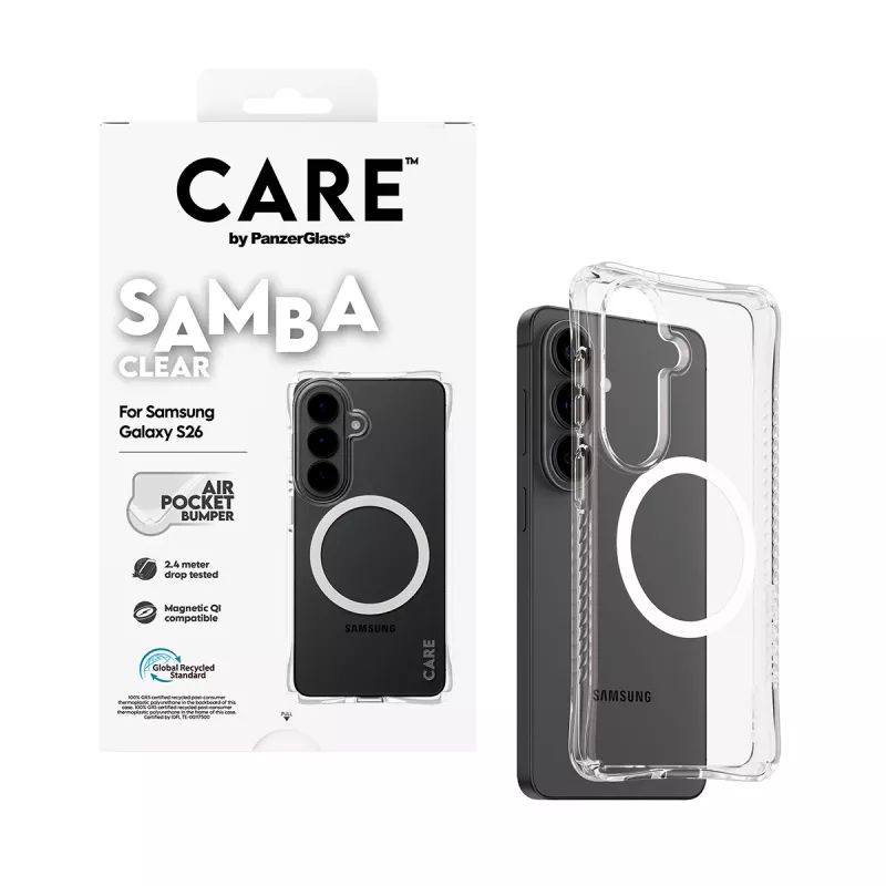 Protective Phone Case PanzerGlass CARE Samba Transparent with White Qi for Samsung Galaxy S26