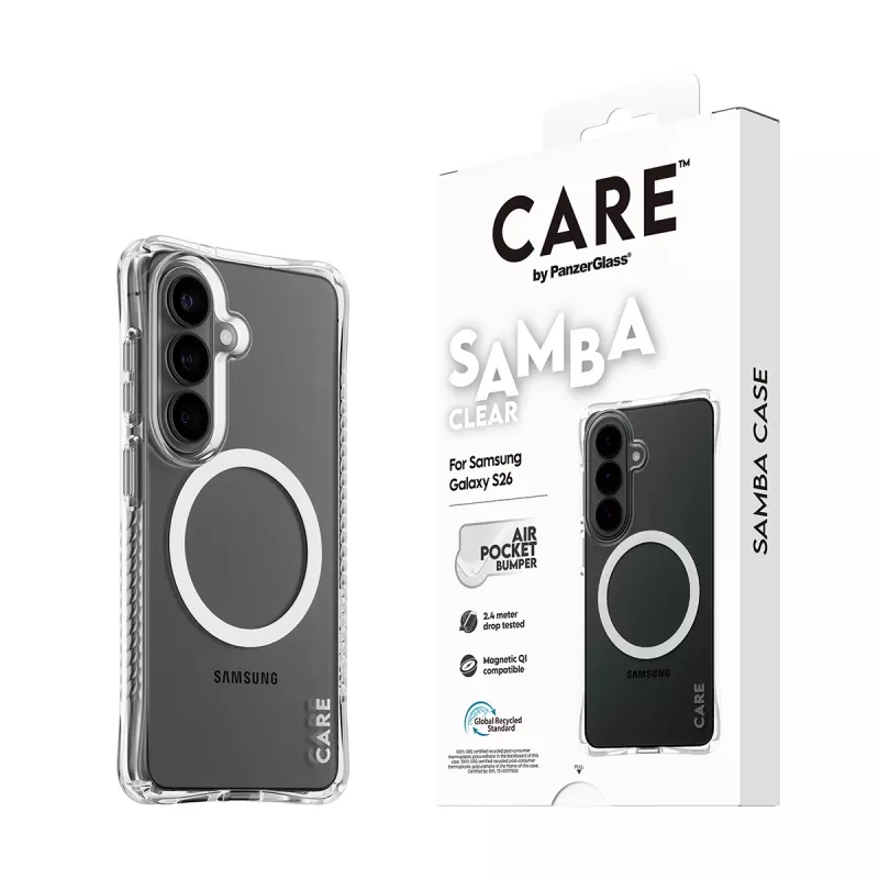 Protective Phone Case PanzerGlass CARE Samba Transparent with White Qi for Samsung Galaxy S26