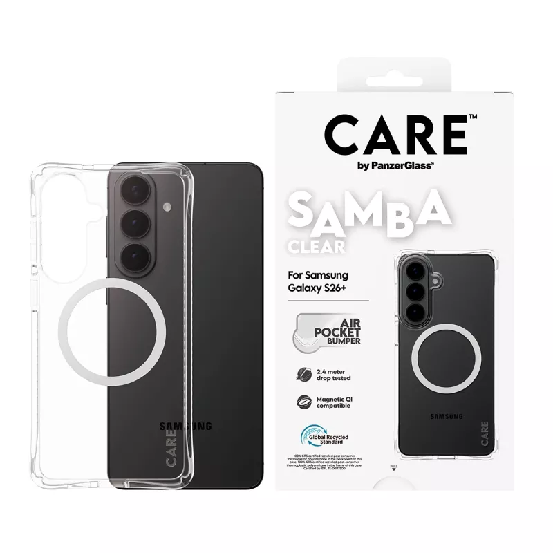 PanzerGlass CARE™ by ® Samba Case Transparent w. White Qi Samsung Galaxy S26+