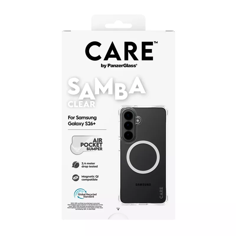 PanzerGlass CARE™ by ® Samba Case Transparent w. White Qi Samsung Galaxy S26+