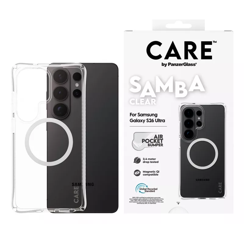 PanzerGlass CARE™ by ® Samba Case Transparent w. White Qi Samsung Galaxy S26 Ultra