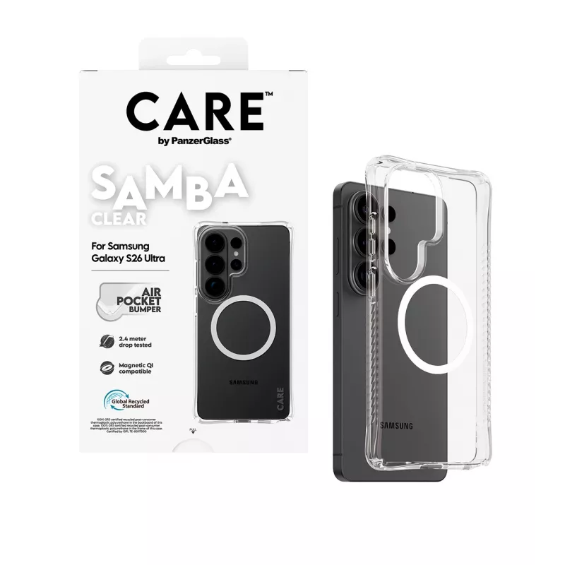 PanzerGlass CARE™ by ® Samba Case Transparent w. White Qi Samsung Galaxy S26 Ultra