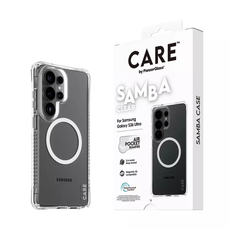 PanzerGlass CARE™ by ® Samba Case Transparent w. White Qi Samsung Galaxy S26 Ultra