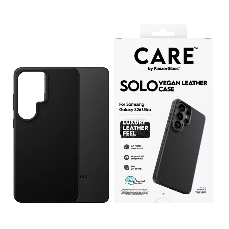 Phone case PanzerGlass CARE Solo Cover for Samsung Galaxy S26 Ultra, Black, Qi-compatible